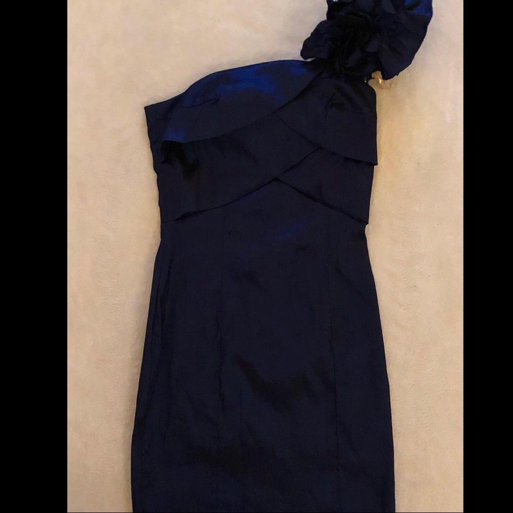 Daisy Blue Metallic Formal Dress with One Shoulder